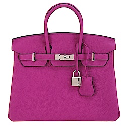 HERMES BIRKIN Togo牛皮柏金包( 25CM/桃紅L3/銀釦)