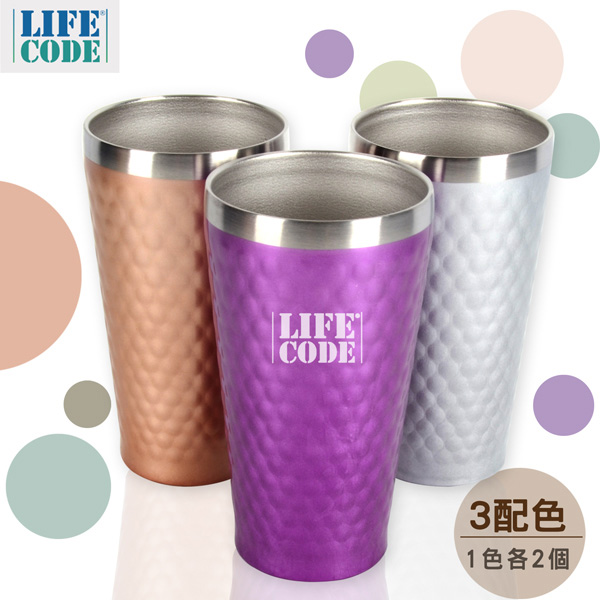 LIFECODE《金鍛》真空保溫杯/保冰杯350ml-6入套杯組(含蓋子及提袋)