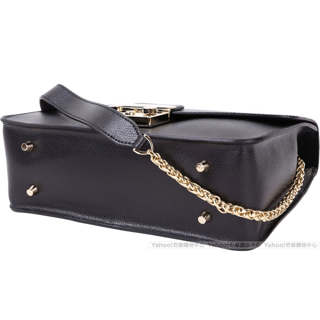 FURLA Metropolis 壓紋皮革肩背包(黑色)