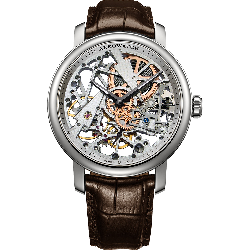 AEROWATCH Renaissance 文藝復興極致鏤空機械腕錶-銀/45mm