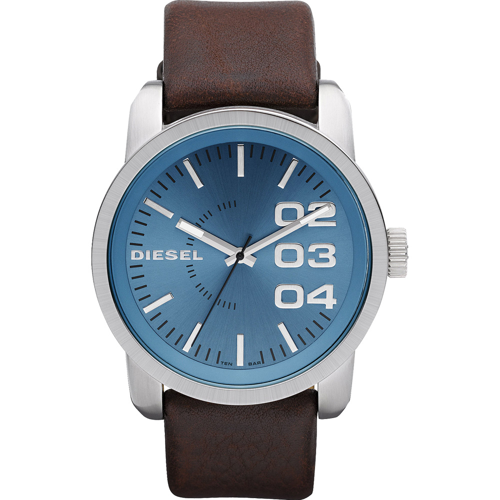 DIESEL Double Down 捍衛任務時尚腕錶-藍x咖啡/46mm