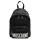 MOSCHINO 菱格紋縫線銀色LOGO尼龍後背包(小-黑) product thumbnail 1