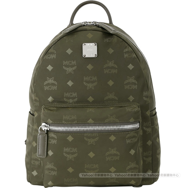 MCM Dieter Monogrammed 滿版圖騰印花尼龍後背包(小/墨綠色)
