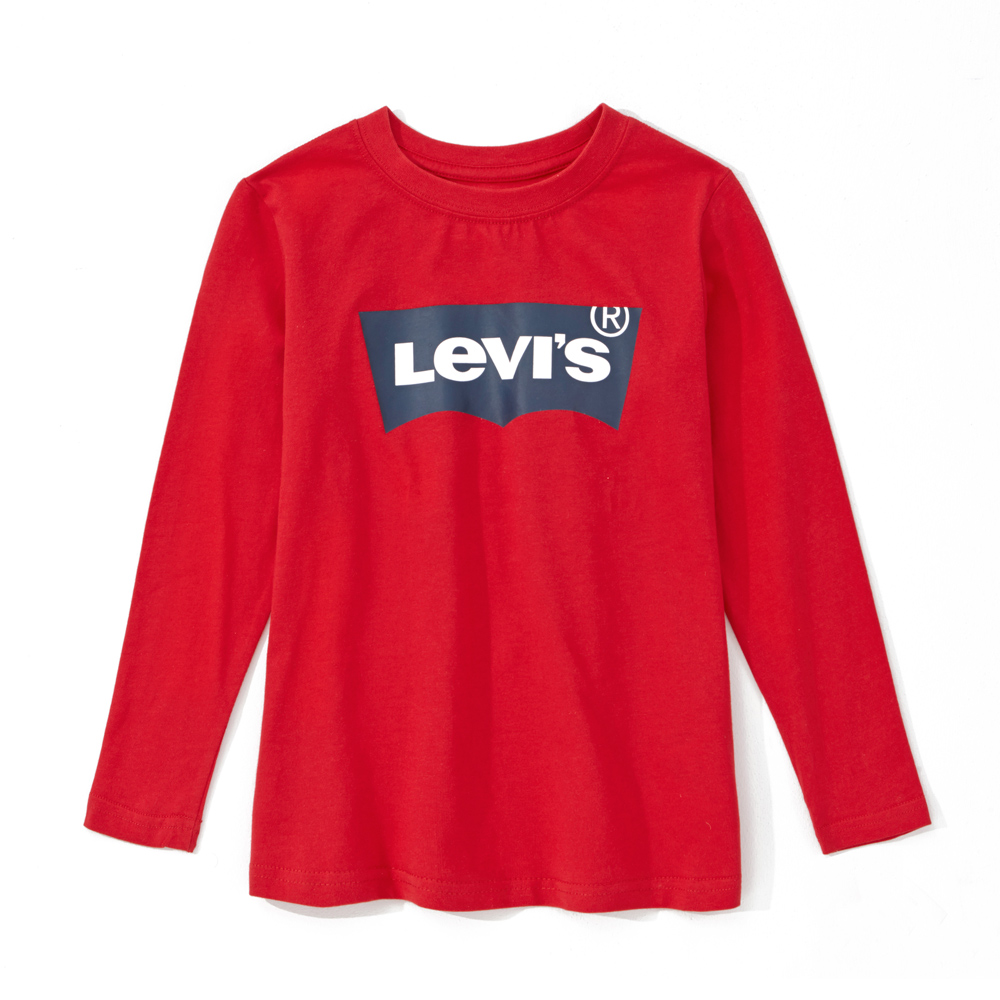 男女童純棉Logo印花長袖T恤 經典紅-Levis