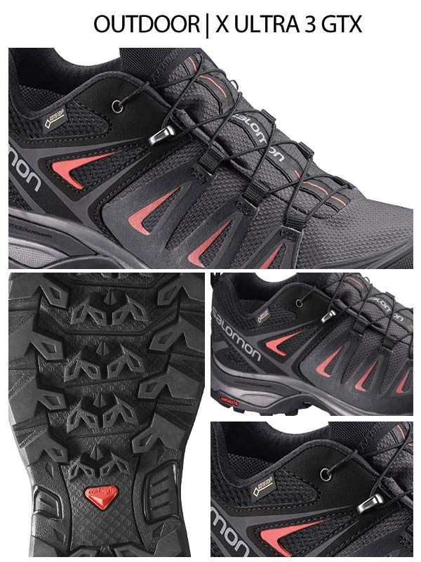 Salomon 登山鞋 低筒 GORETEX 防水 女 X ULTRA 3 黑紅