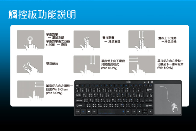 T.C.STAR 2.4G鋁合金輕薄無線觸控鍵盤 (TCK100)