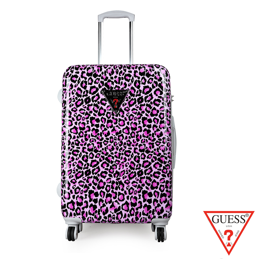 福利品 GUESS 時尚性感豹紋PC+ABS材質 24吋拉鏈行李箱-豹紋紫紅