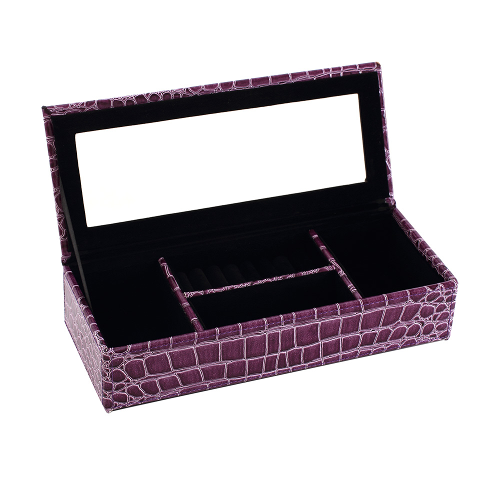 LOVEL 經典鱷魚紋皮革收納-防塵掀蓋4格珠寶盒(華麗紫/附戒指座)