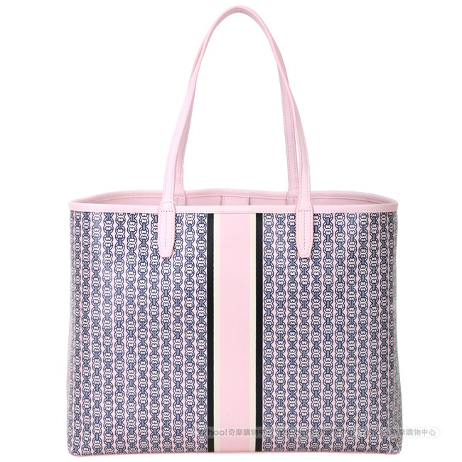 TORY BURCH GEMINI LINK 雙鏈圖騰防水帆布托特包(粉色)