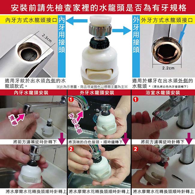 水摩爾 水龍頭除氯過濾器+三段出水轉接頭組(贈餘氯測試液)