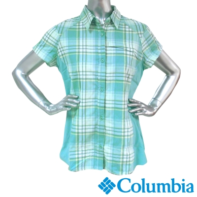 【Columbia哥倫比亞】女-快排防曬30短袖襯衫-綠色　UAK18230GR