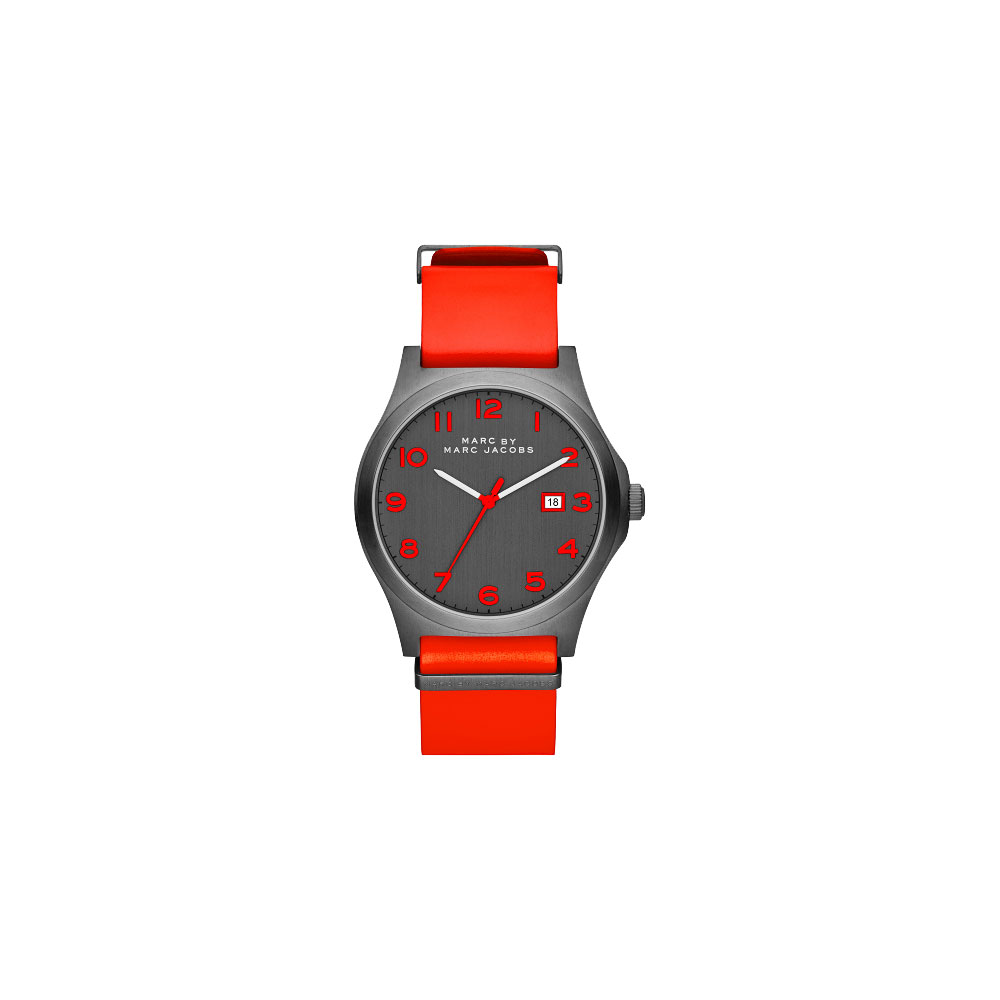 Marc Jacobs Jimmy 時尚魅力大三針腕錶-灰x紅/43mm