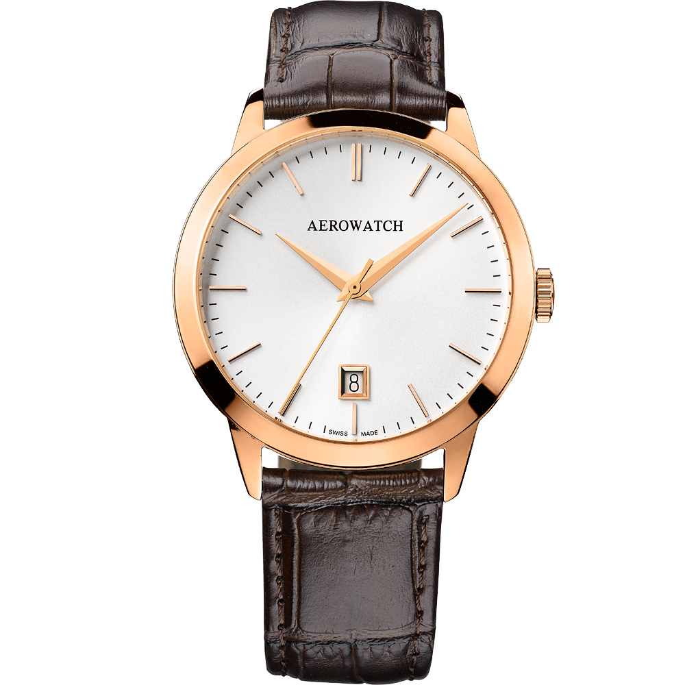 AEROWATCH 歐風雅仕經典時尚腕錶-玫瑰金框x咖啡/40mm