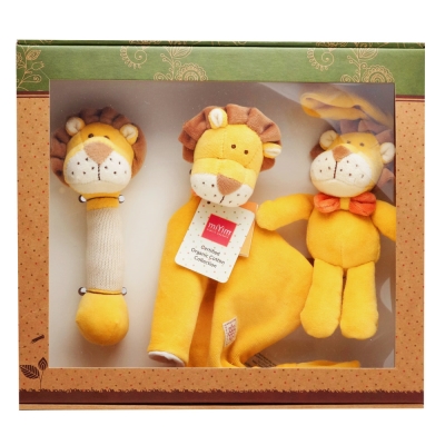 美國miYim有機棉 安撫玩具禮盒(經典3件組)-里歐獅子