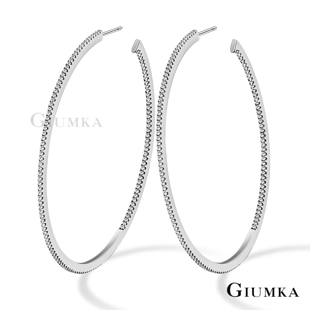GIUMKA 925純銀耳環C字雙邊鑲鑽時尚大圈圈5.5CM-共4色