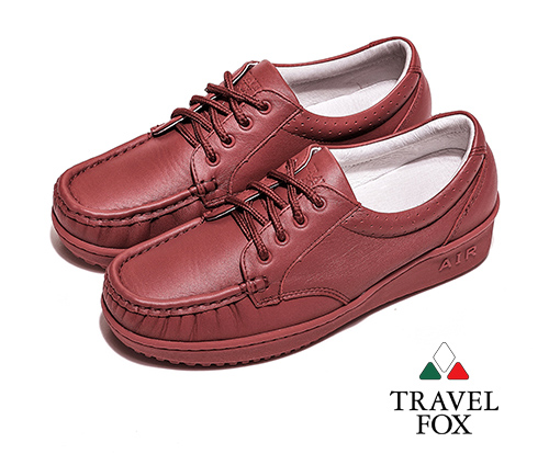 Travel Fox(女)午後散步 超軟牛皮舒適熟齡綁帶旅狐休閒鞋 - 亮點紅
