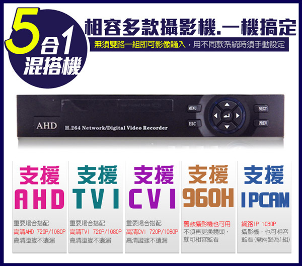 監視器攝影機組 - KINGNET AHD 8路4聲 + 8支槍型攝影機 DVR