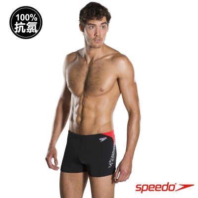 SPEEDO 男 運動 四角泳褲Boom Splice 黑-紅