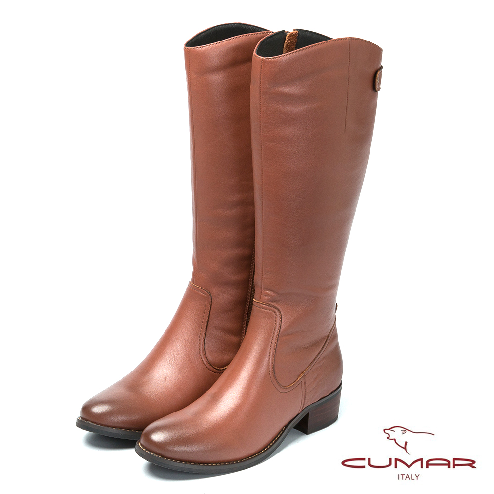 CUMAR經典時尚 經典造型真皮長靴-紅棕