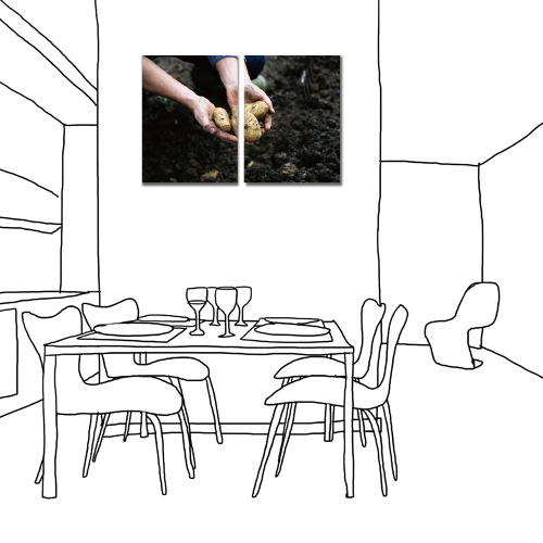 美學365-兩聯直幅有機鮮蔬飯店餐廳靜音掛鐘無框畫掛畫-馬鈴薯-30x40cm