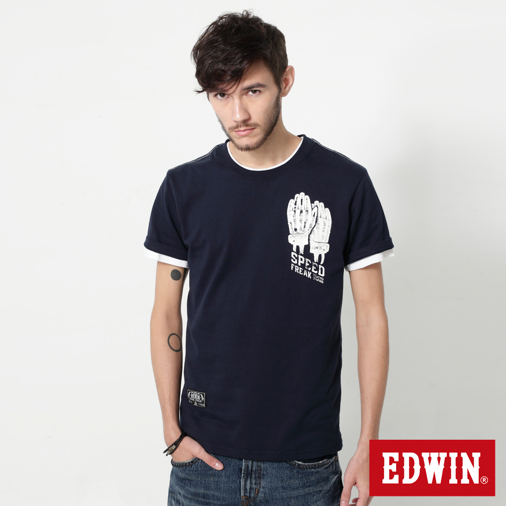 EDWIN 騎士手套印花短袖T恤-男-丈青