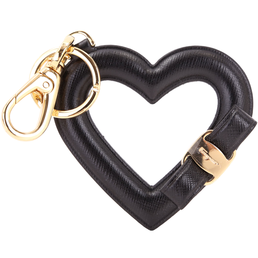 Salvatore Ferragamo 愛心造型皮革吊飾/鑰匙圈(黑色)