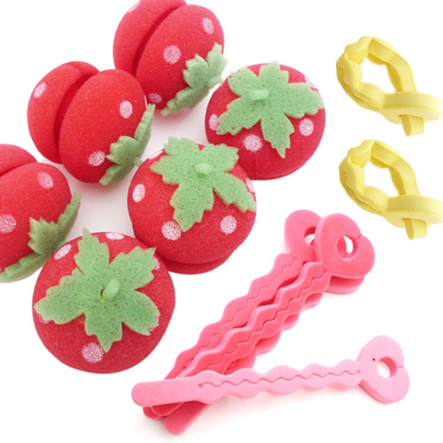 軟式草莓髮捲球+愛心海綿空氣感髮捲-捲髮造型組
