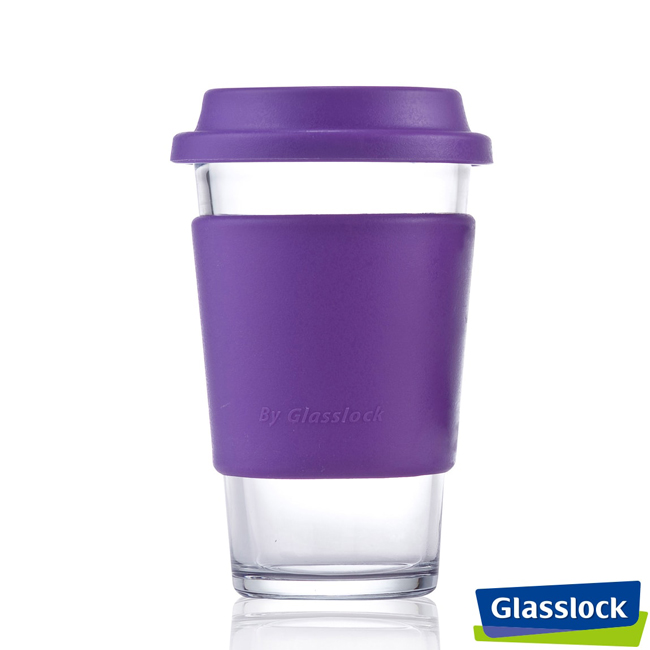 Glasslock馬卡龍強化玻璃環保隨手杯 380ml(紫)