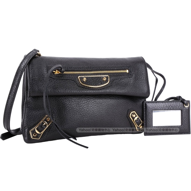 BALENCIAGA Metallic Edge 金屬飾邊山羊皮手拿信封包(黑色)