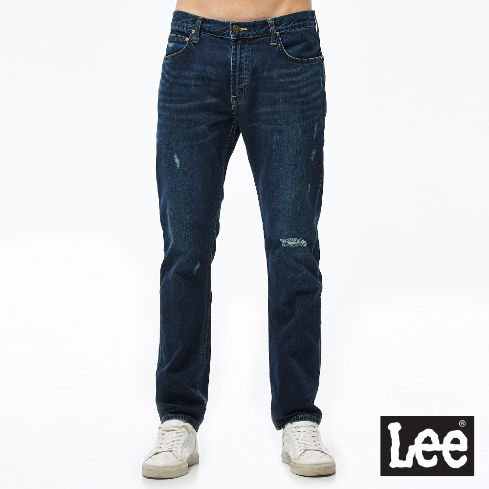 Lee 男款 726 刷破中腰標準小直筒牛仔褲 深藍洗水