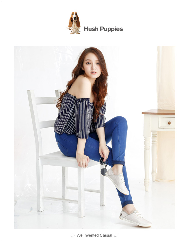 Hush Puppies 低奢緞面咖啡紗帆布鞋-銀灰