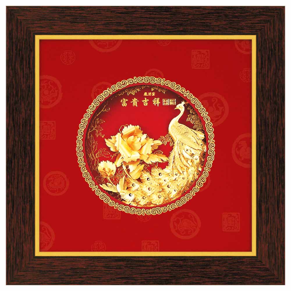 鹿港窯-立體金箔畫-富貴吉祥(圓形系列21x21cm)