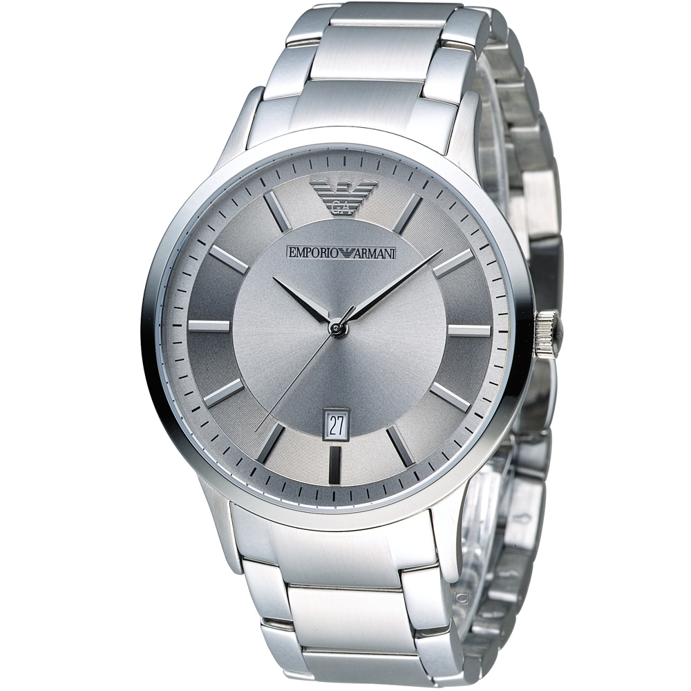 EMPORIO ARMANI Classic 簡約內斂時尚腕錶-銀色/43mm