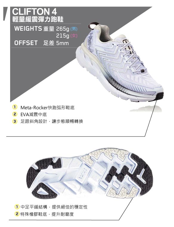 HOKA ONE ONE 女 CLIFTON 4 路跑鞋 白珍珠