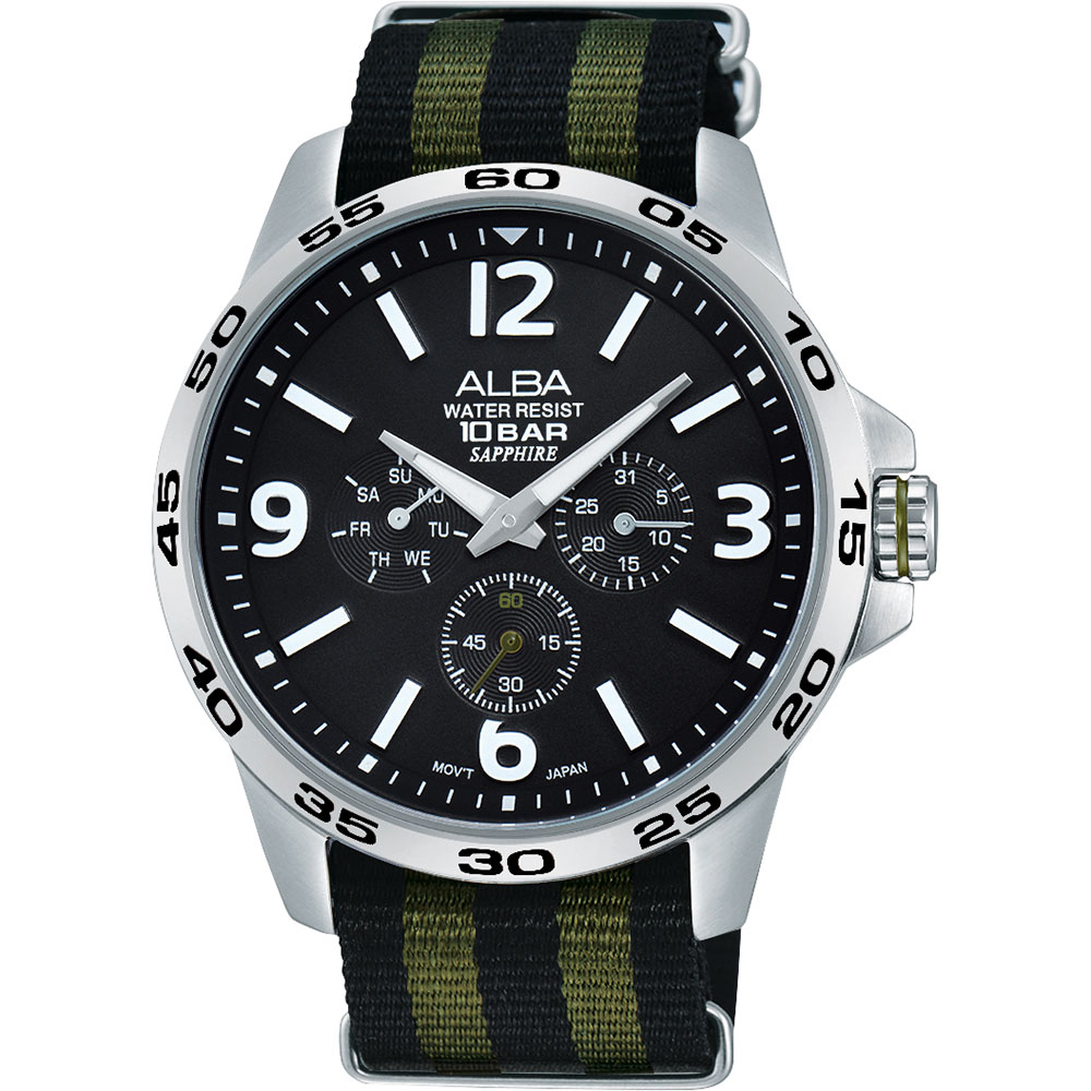 ALBA ACTIVE 活力運動日曆錶(AP6343X1)-黑x綠/44mm