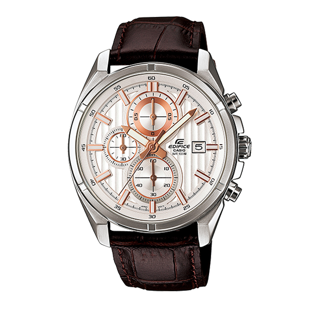 EDIFICE 延續經典賽車魅力計時腕錶(EFR-532L-7A)-白面x咖啡錶帶/43mm