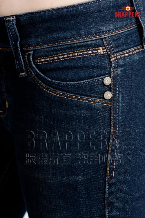 BRAPPERS 女款 新美腳Royal系列-女用彈性鑲鑽小喇叭褲-藍