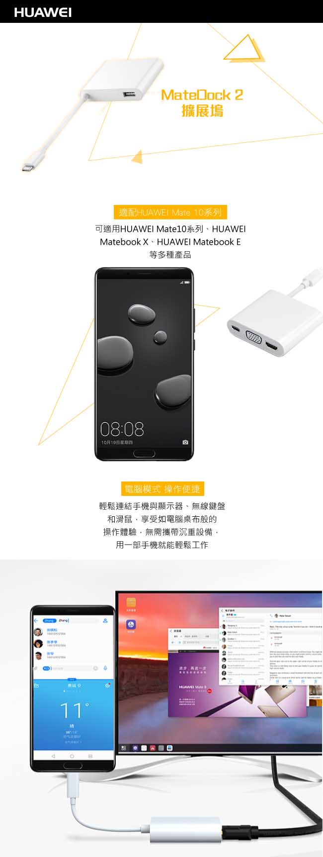 HUAWEI 華為原廠 MateDock 2 多媒體轉接器【P20系列行動工作站】