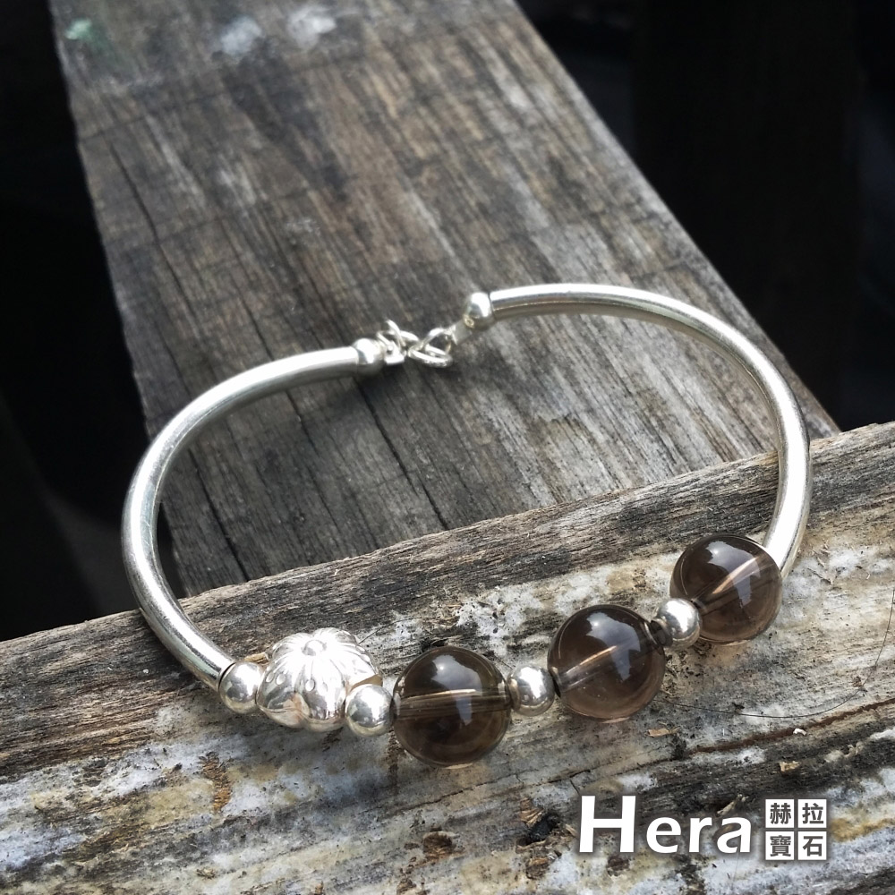 Hera 925純銀手作天然茶水晶圓珠梅花手環/手鍊