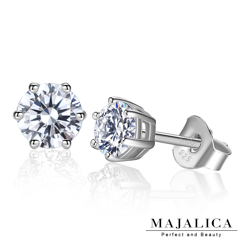 Majalica純銀耳環貼耳針式 六爪單鑽擬真鑽0.5克拉-共2色