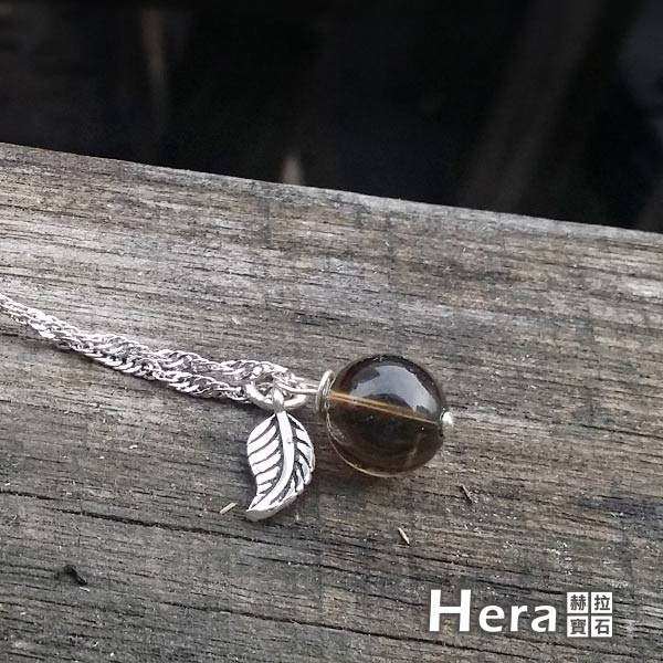 Hera925純銀手作天然茶水晶羽毛項鍊/鎖骨鍊