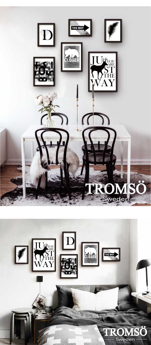TROMSO風格黑爵特大幅海報相框牆六件組/極簡黑白