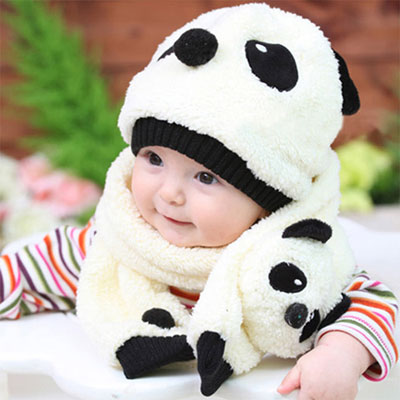 《超值2入》TaiCheng可愛熊貓造型保暖毛帽+圍巾二件組