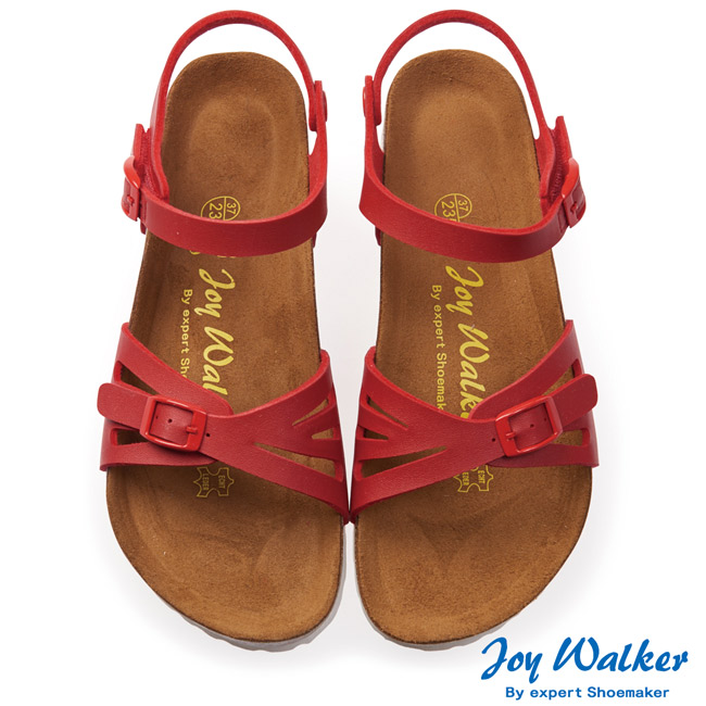 Joy Walker 繽紛色彩一片式平底涼鞋*紅色