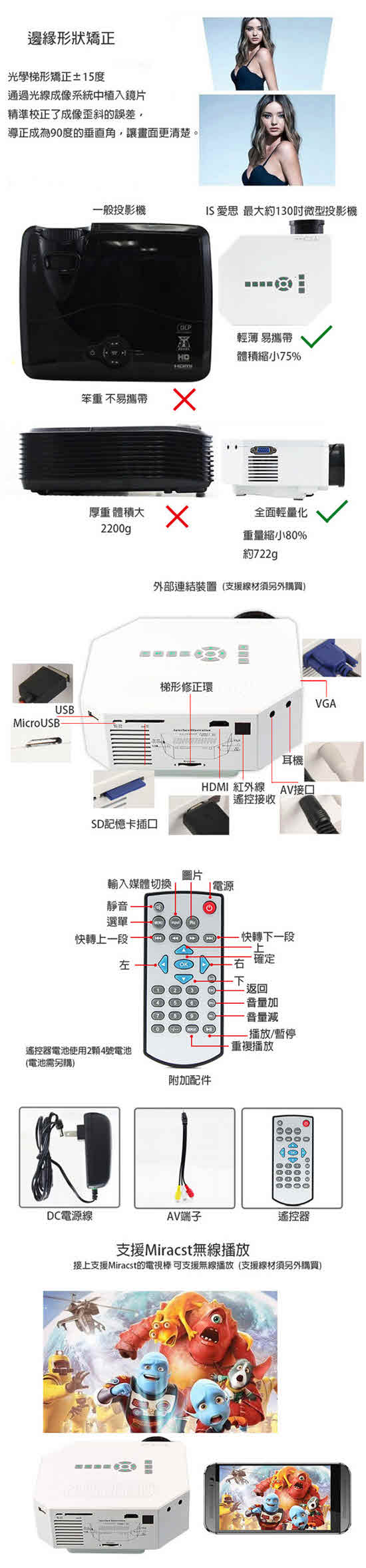 IS愛思 P-030 130吋微型投影機