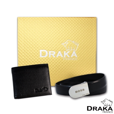 DRAKA 達卡 - 黃金禮盒 真皮皮夾+紳士皮帶-3209