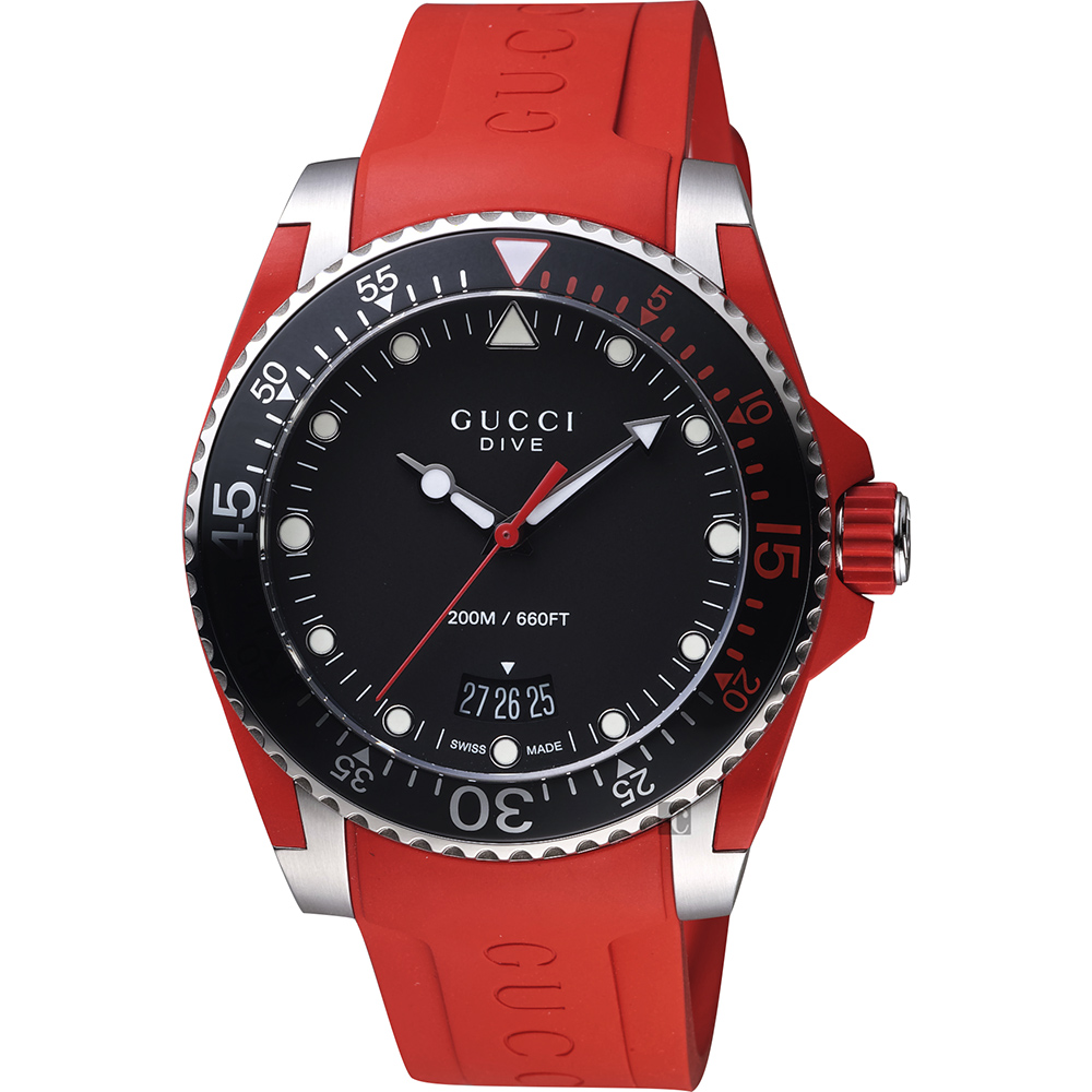 GUCCI 古馳 Dive 品牌色系200米潛水錶-紅/40mm