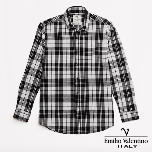 Emilio Valentino 范倫提諾水洗格紋襯衫-黑