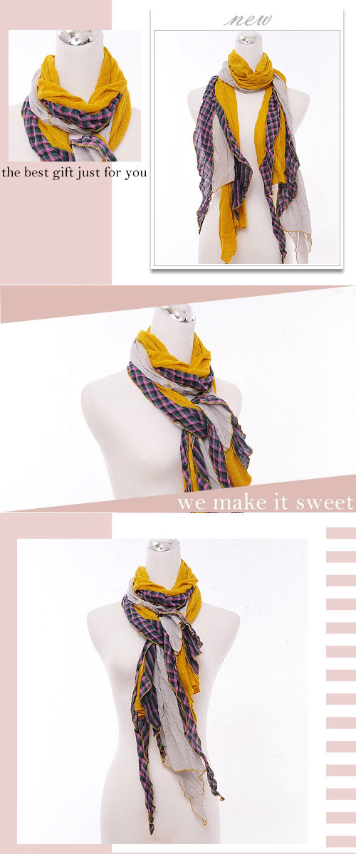 Aimee Toff 韓版流線多層感格紋特色圍巾(黃)
