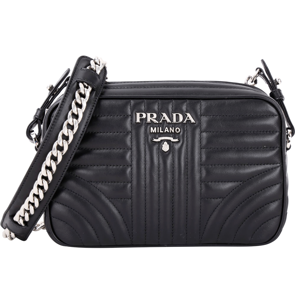 PRADA Diagramme 中型 絎縫小牛皮斜背相機包(中/黑色)